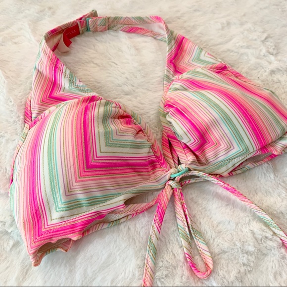 Victorias Secret Gray & Pink Stripe Halter Bikini Top Size 34C - Picture 2 of 9